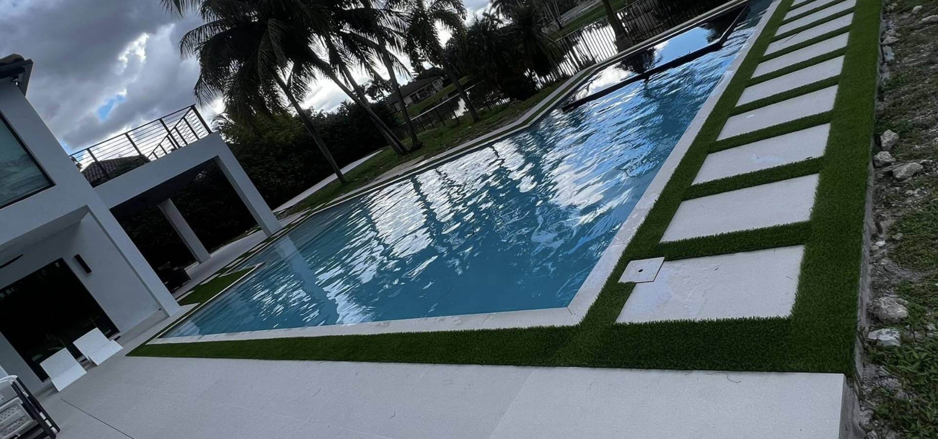 Angular view of ourdoor pool maintenance and cleaning