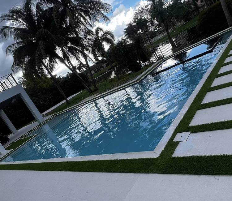 Angular view of ourdoor pool maintenance and cleaning